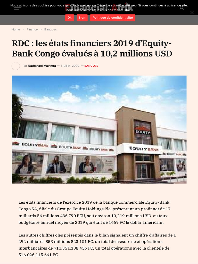 États financiers 2019 d'Equity Bank Congo | PDF | Banques | Économie