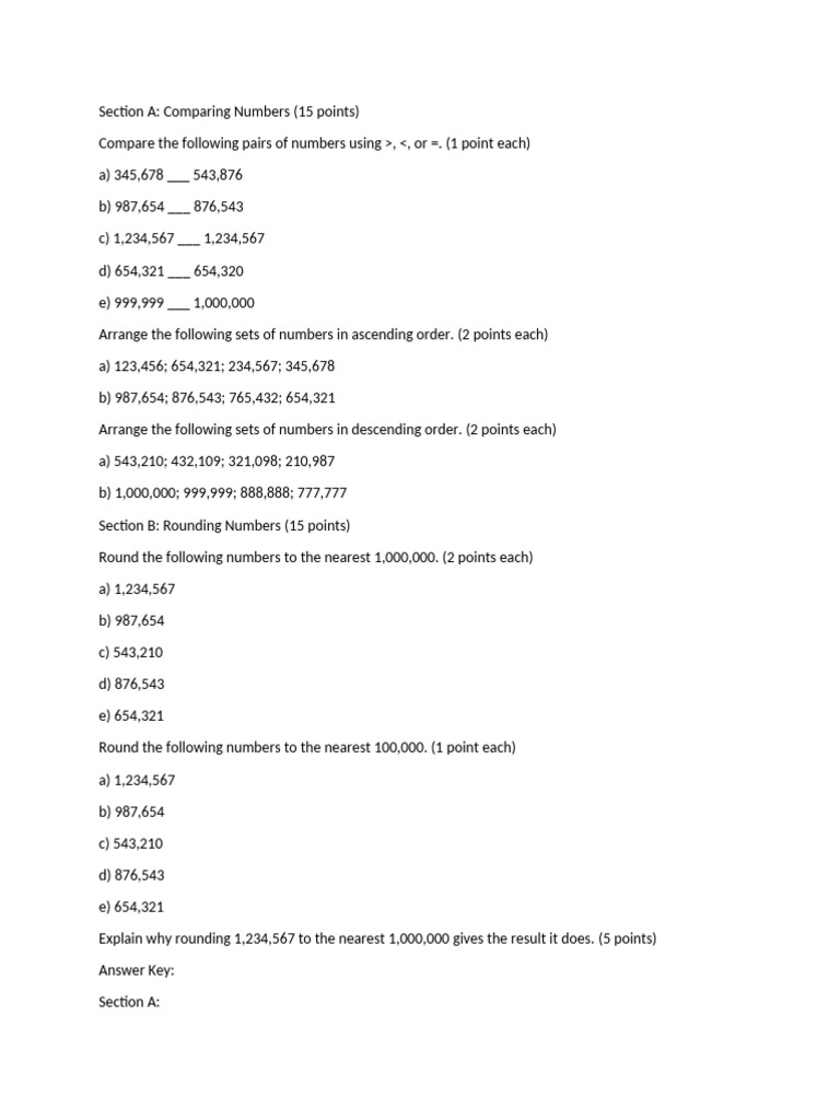 Comparing and Rounding Numbers | PDF