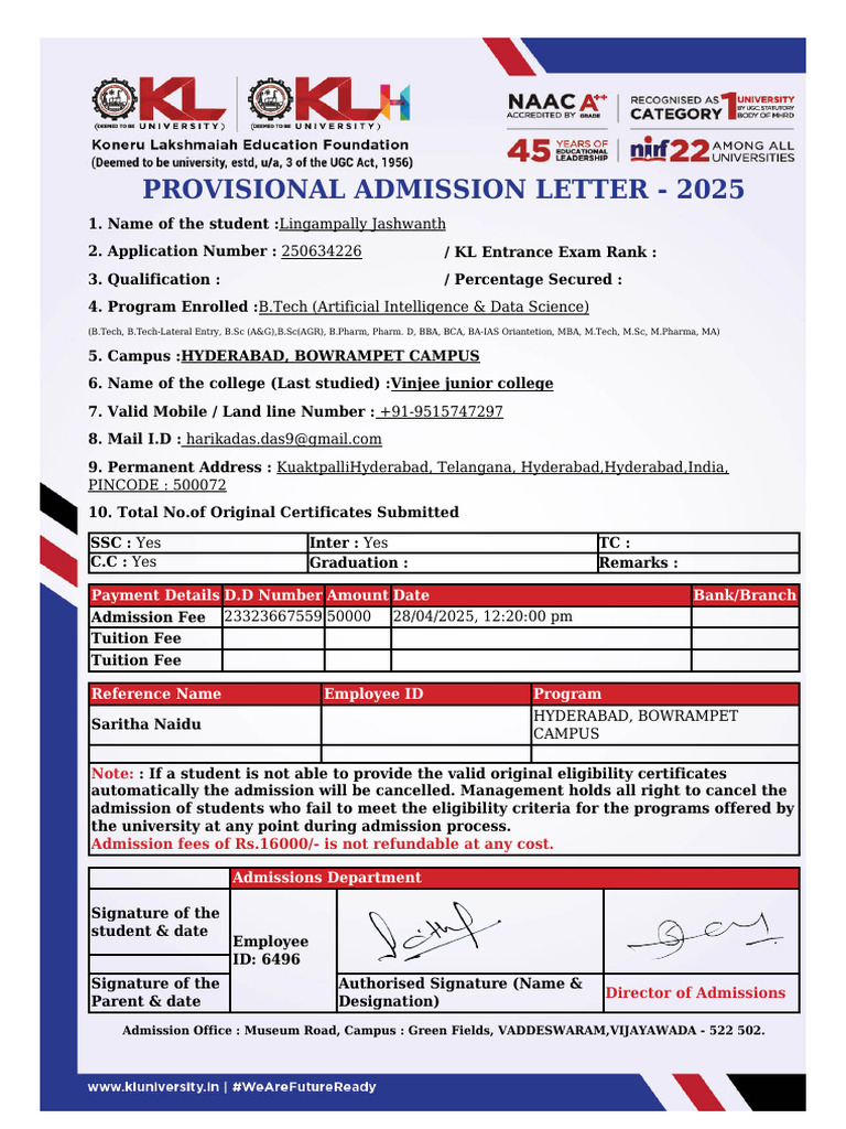 Provisional Admission Letter 2025 | PDF | Vocational Education ...