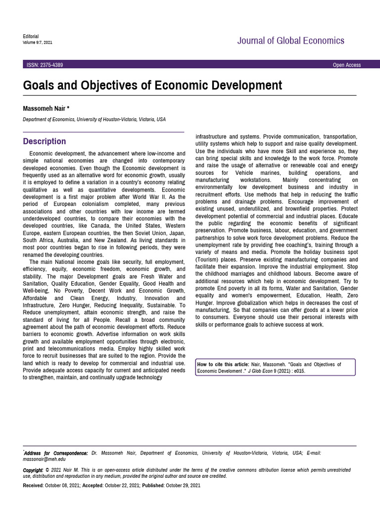 Economic Development Goals Overview | PDF | Economic Growth | Poverty