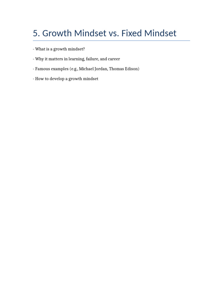 5 Growth Mindset Vs Fixed Mindset | PDF