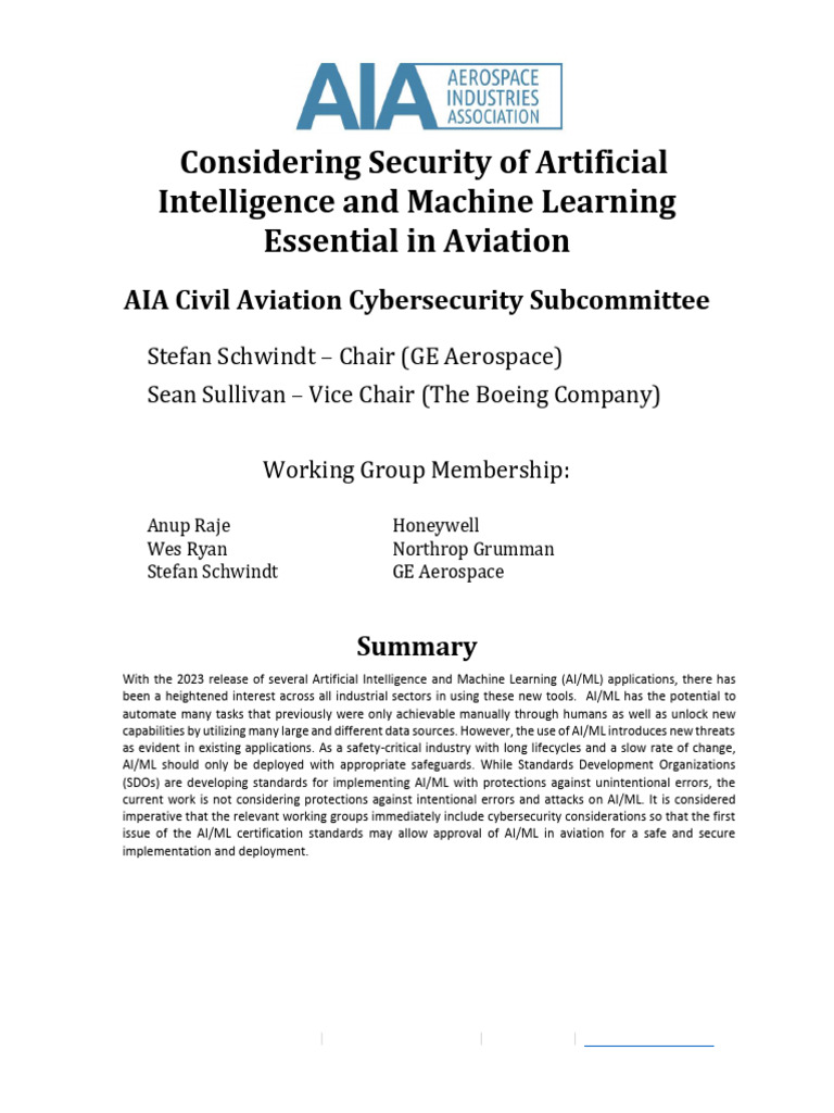 AI/ML Cybersecurity in Aviation Safety | PDF | Artificial Intelligence ...