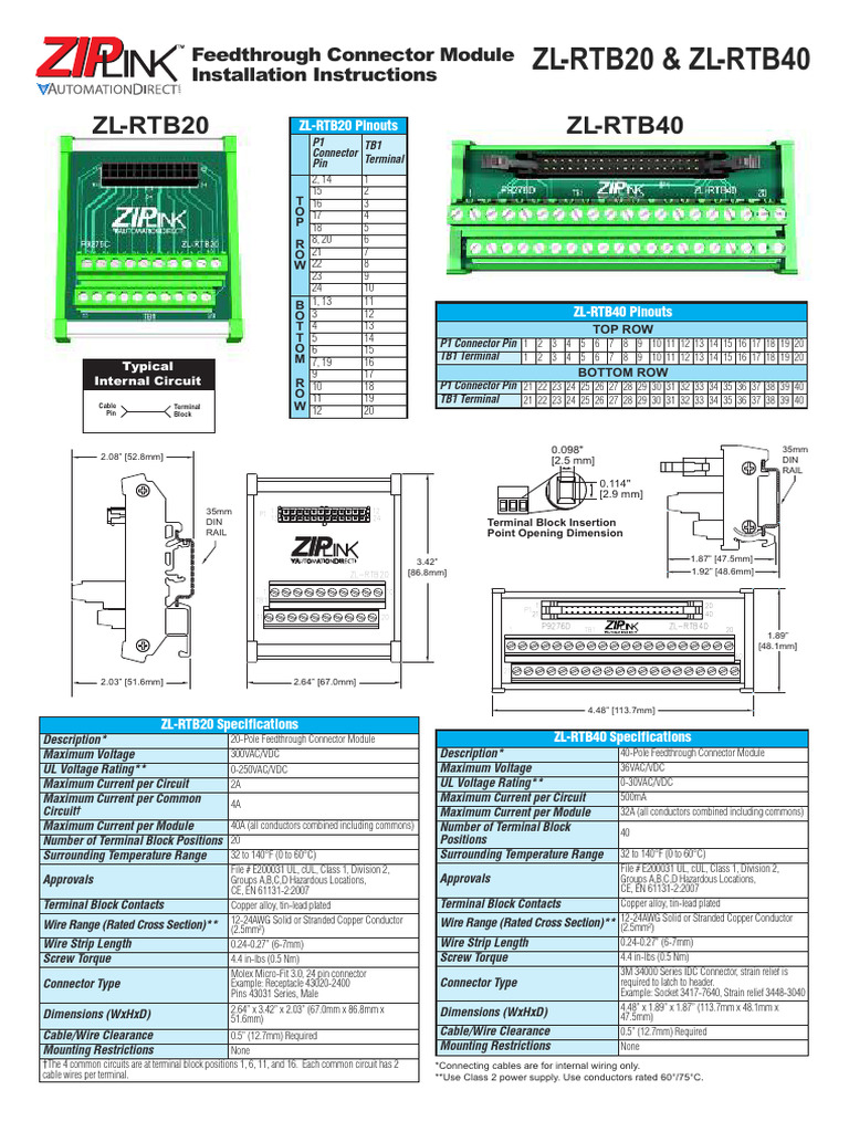 Zl Rtb Connector Module Specs Pdf Electrical Connector Electrical 