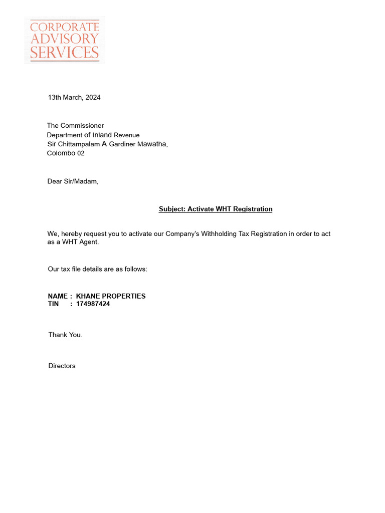 CAS - WHT Reactivation | PDF