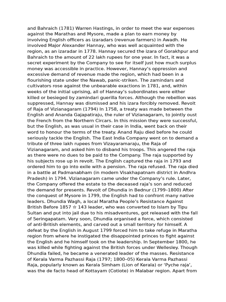 Resistance of Pazhassi Raja | PDF