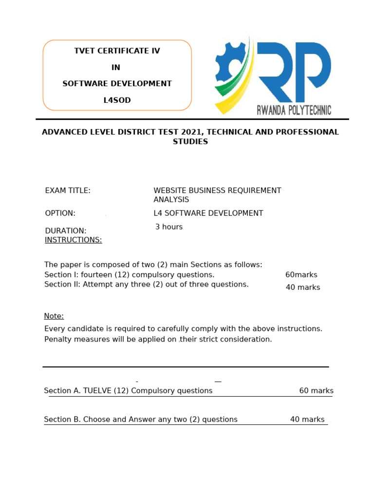Software Development Exam 2021 Guide | PDF | User (Computing ...