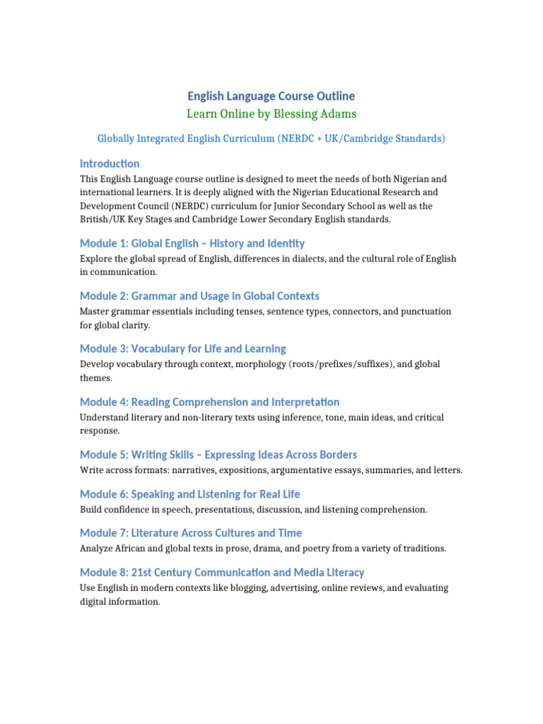 English Course Outline Blessing Adams | PDF