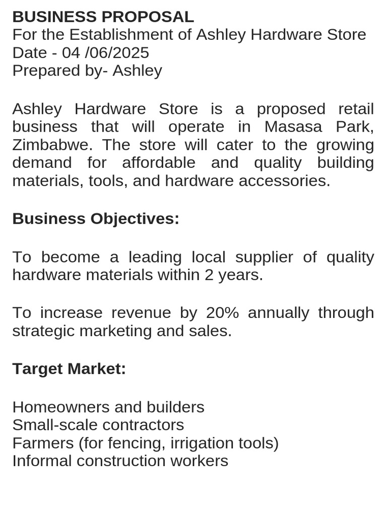 Ashley Hardware Store Business Plan | PDF
