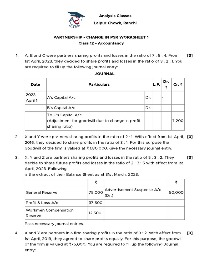Partnership Change in PSR Worksheet 1 | PDF | Goodwill (Accounting ...