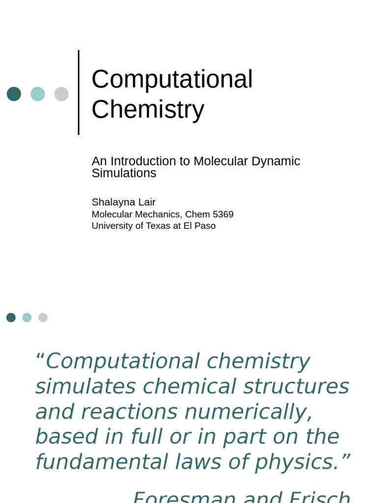 Molecular Dynamics Simulations Overview | PDF | Computational Chemistry ...