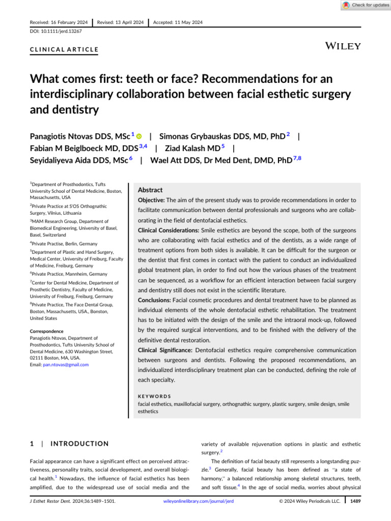 J Esthet Restor Dent - 2024 - Ntovas - What Comes First Teeth or Face ...