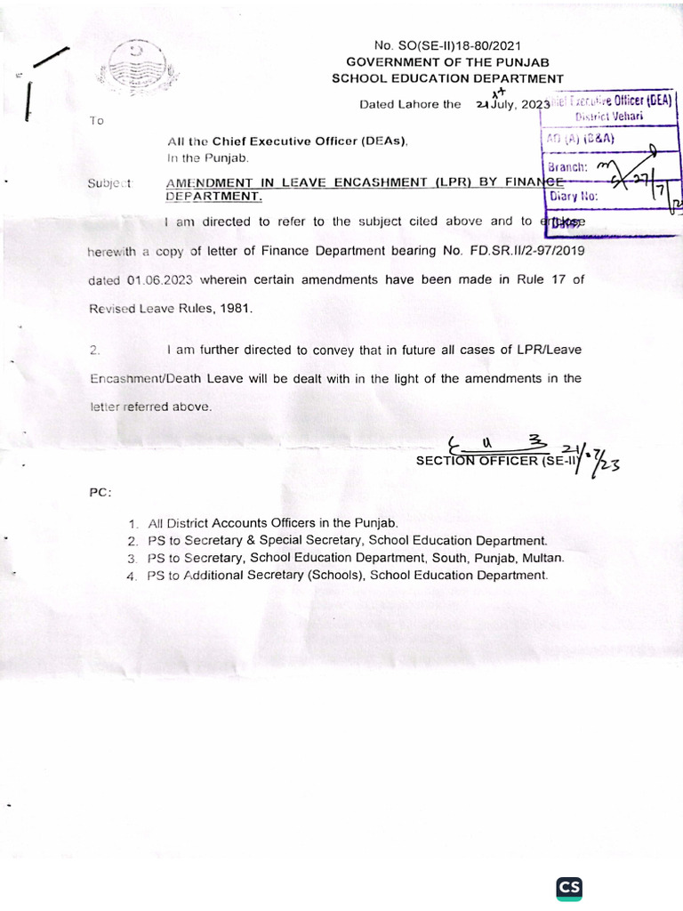 Amendment Leave Encashment Rule | PDF