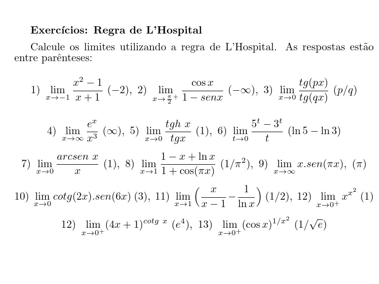 Exercicios-Regra de L'Hospital | PDF