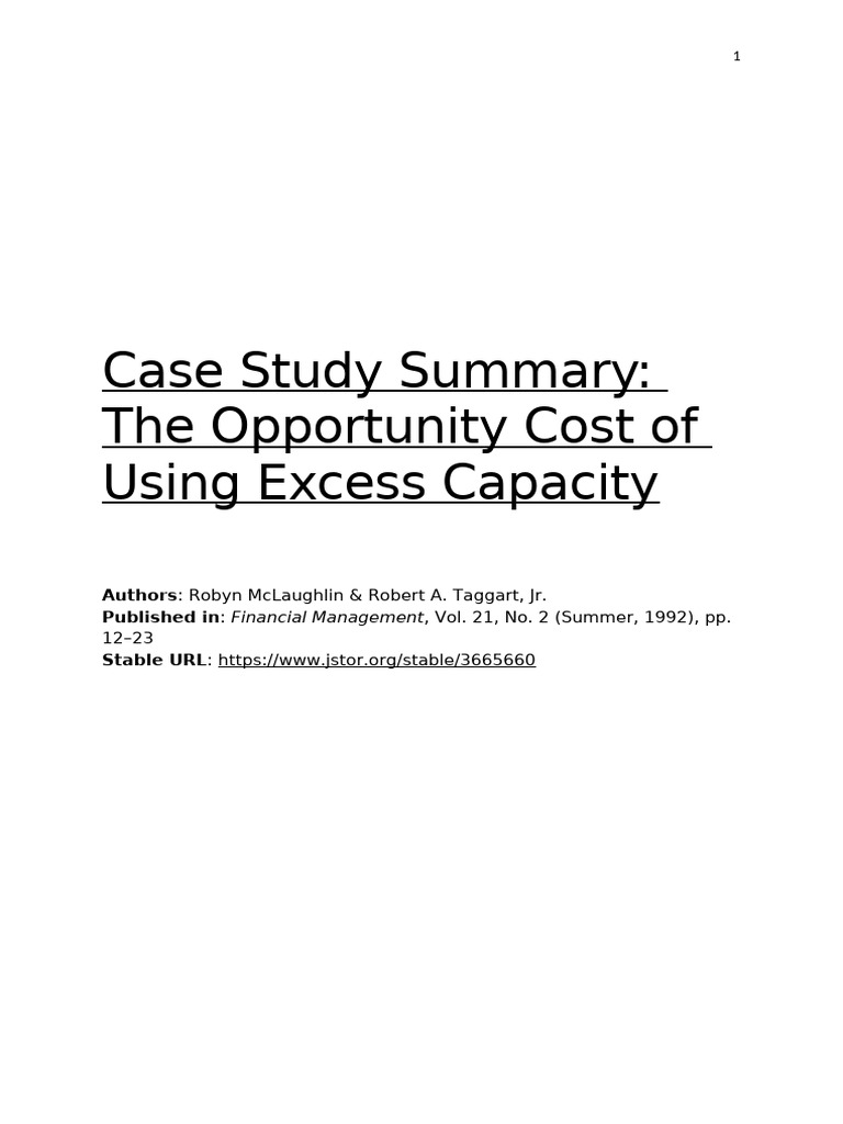 Opportunity Cost of Excess Capacity | PDF | Option (Finance ...