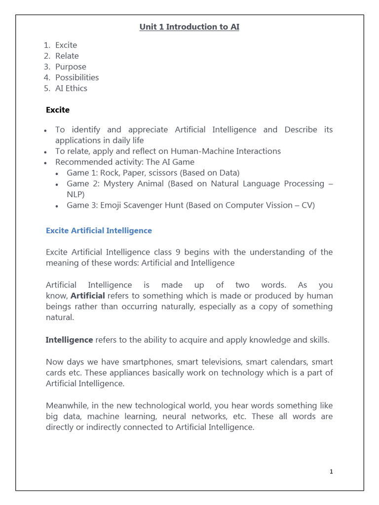 Introduction to AI for Class 9 Students | PDF | Artificial Intelligence ...