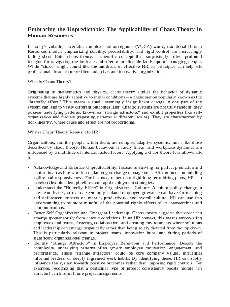 Chaos Theory in Human Resources Management | PDF | Chaos Theory ...