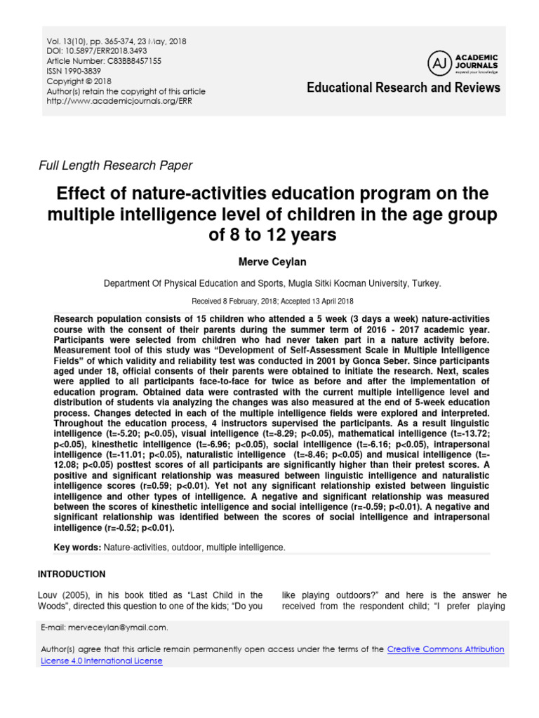 Effect of Nature Activities Education PR | PDF | Intelligence | Cognition