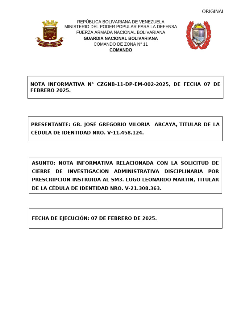 Nota Informativa Caso Tatuaje | PDF | Venezuela | Gobierno