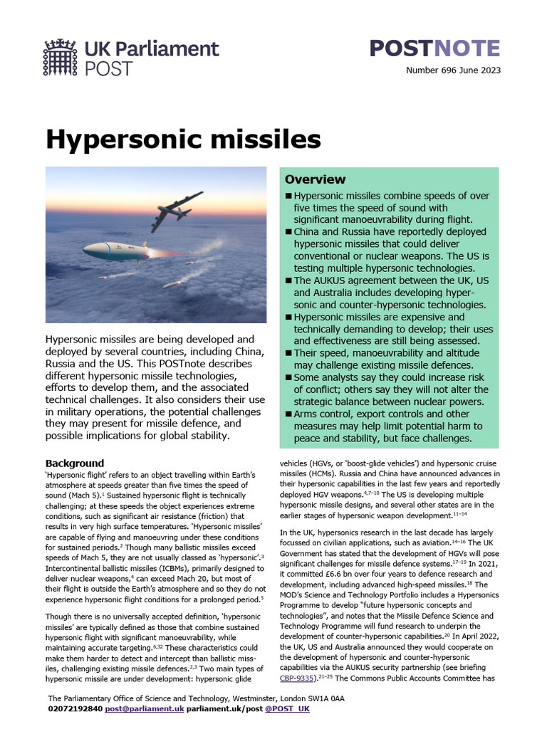 Paper 2023 - Hypersonic Missiles | PDF | Missile Defense | Missile