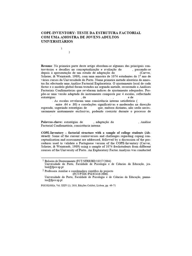 COPE Inventory | PDF | Emoções | Psicologia