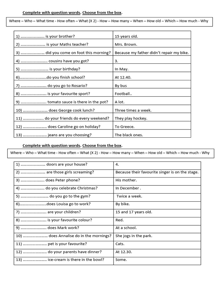 Question Words Exercise | PDF