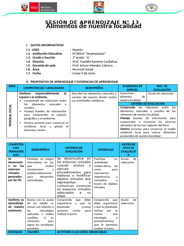 Sesion de Aprendizaje 13 | PDF | Aprendizaje | Maestros