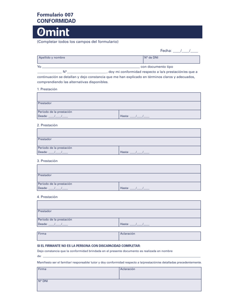 Formulario 007: Conformidad de Prestaciones | PDF