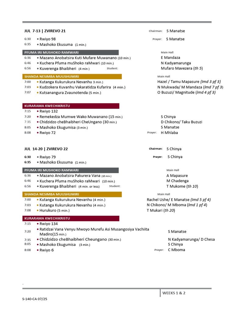 Mid Week Program Jul 2025 | PDF