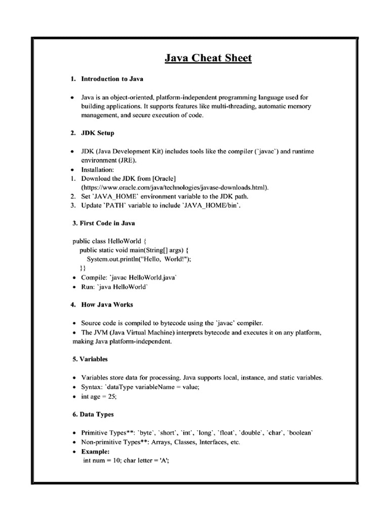 Java Cheat Sheet | PDF