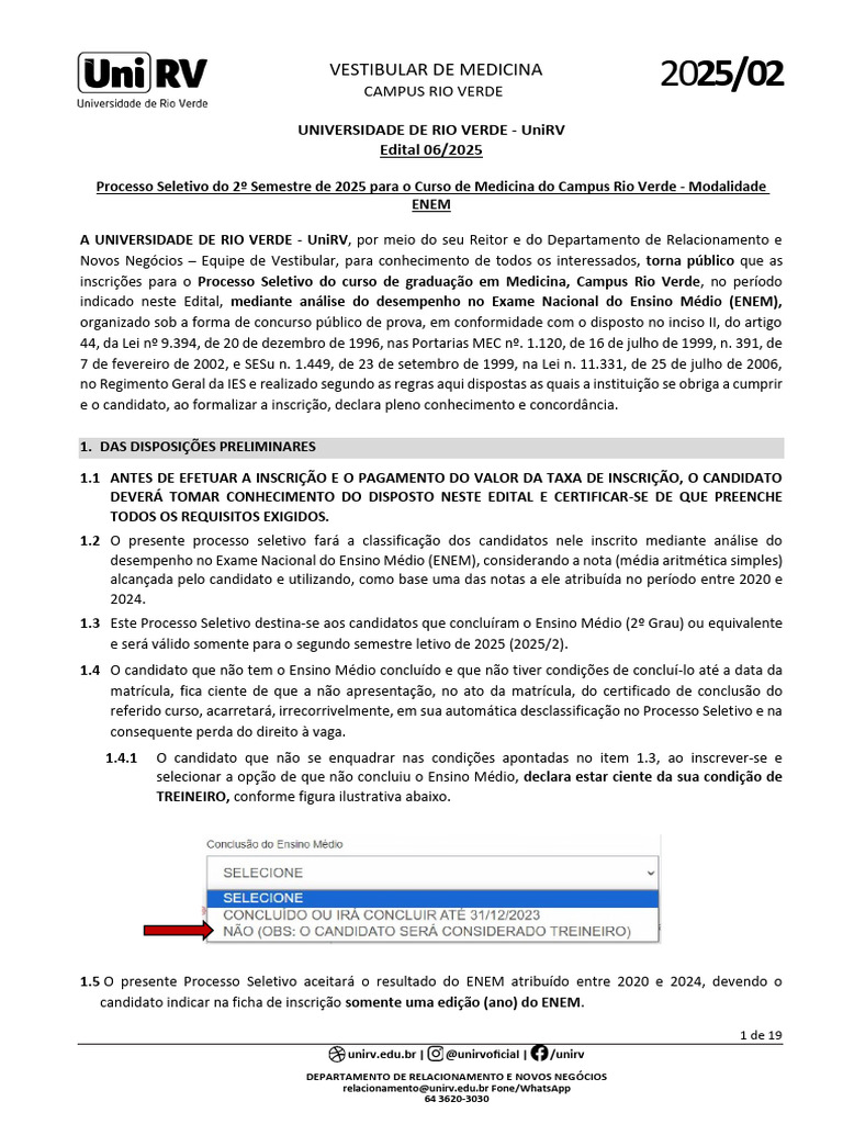 Vestibular Medicina UniRV 2025/2: Edital | PDF | Remédio | Perda de Audição