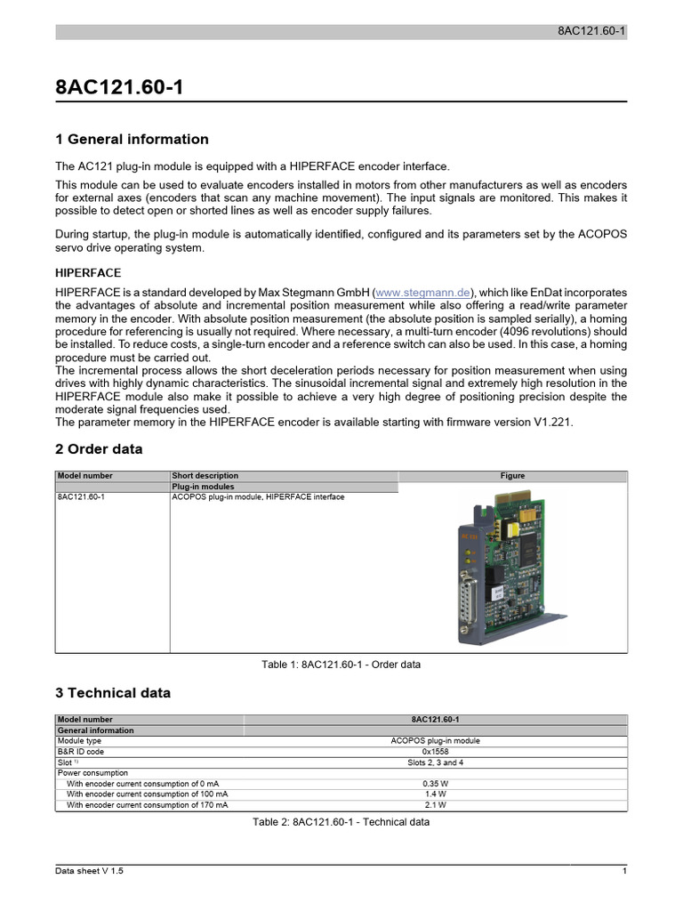 AC121 HIPERFACE Encoder Module Data Sheet | PDF | Data Compression ...