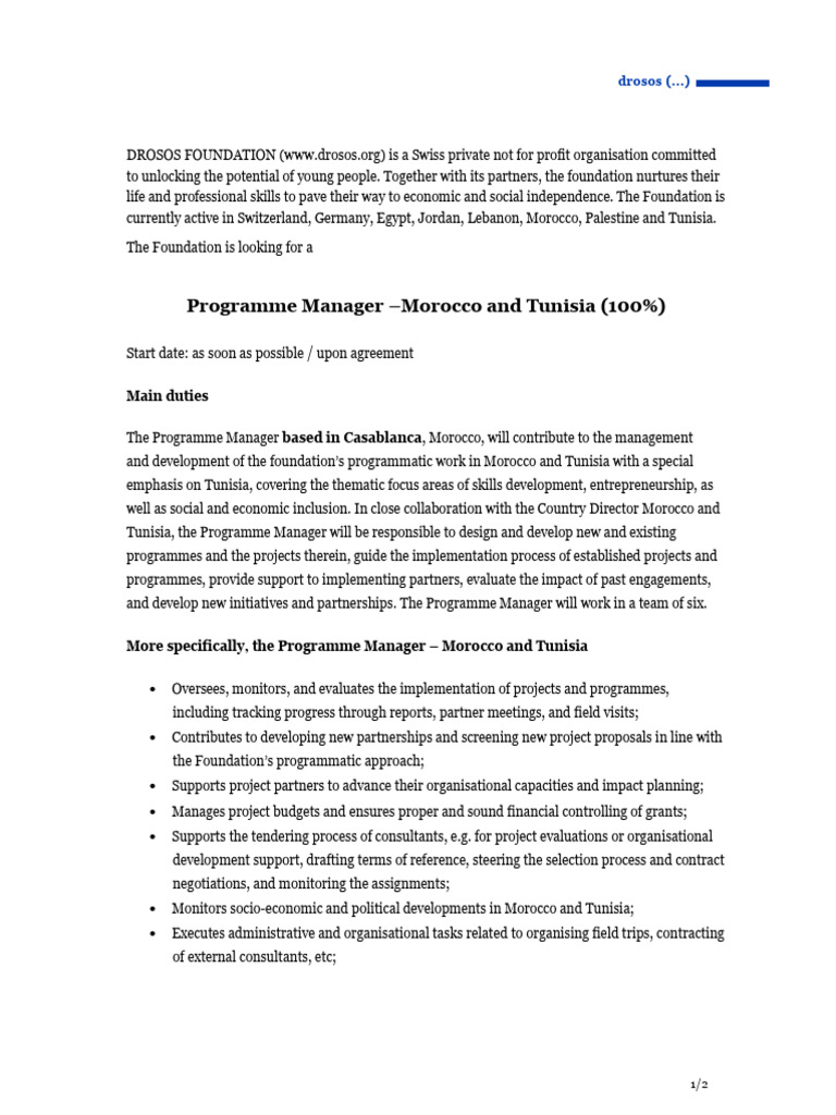 25 03 10 Drosos Foundation Programme Manager Morocco Tunisia 2025 | PDF ...