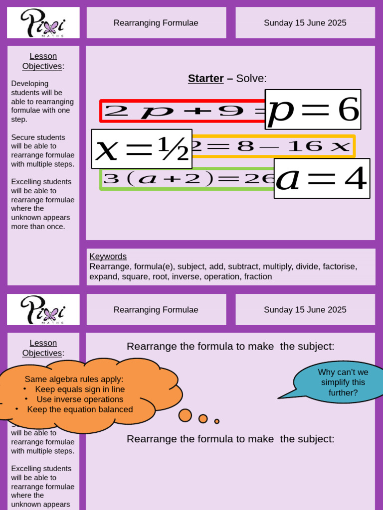 Mastering Formula Rearrangement Skills | PDF | Multiplication ...
