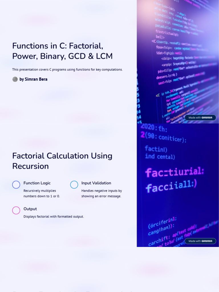 Functions in C Factorial Power Binary GCD and LCM | PDF