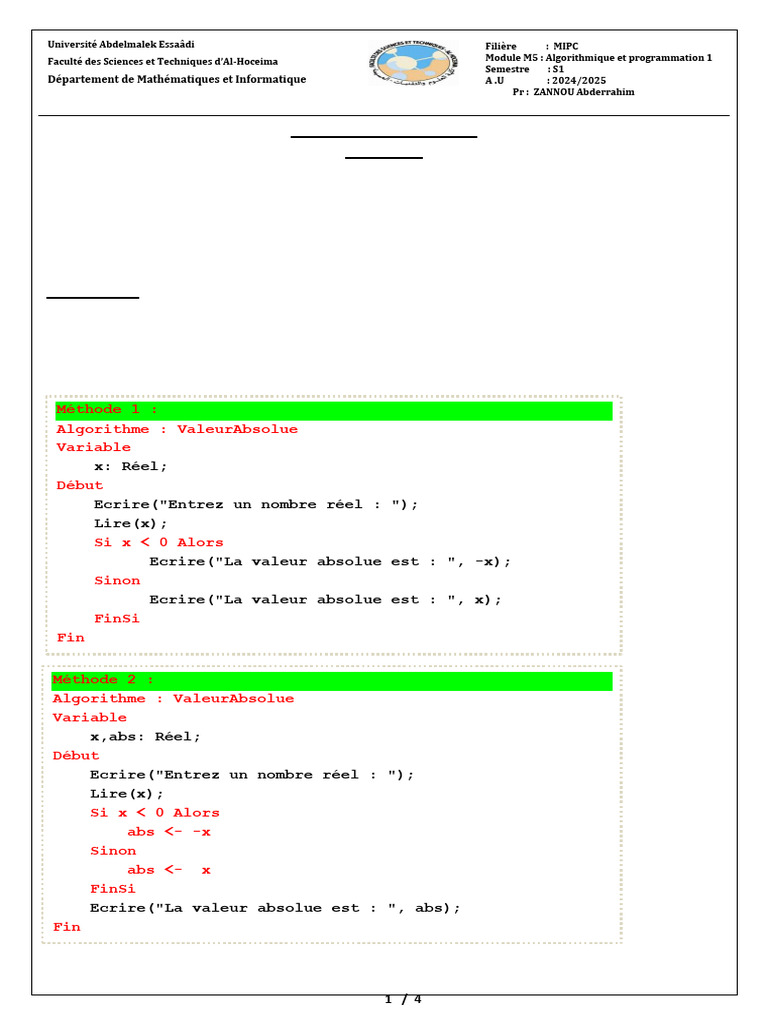 Exercices d'algorithmique de base | PDF | Algorithmes | Informatique ...