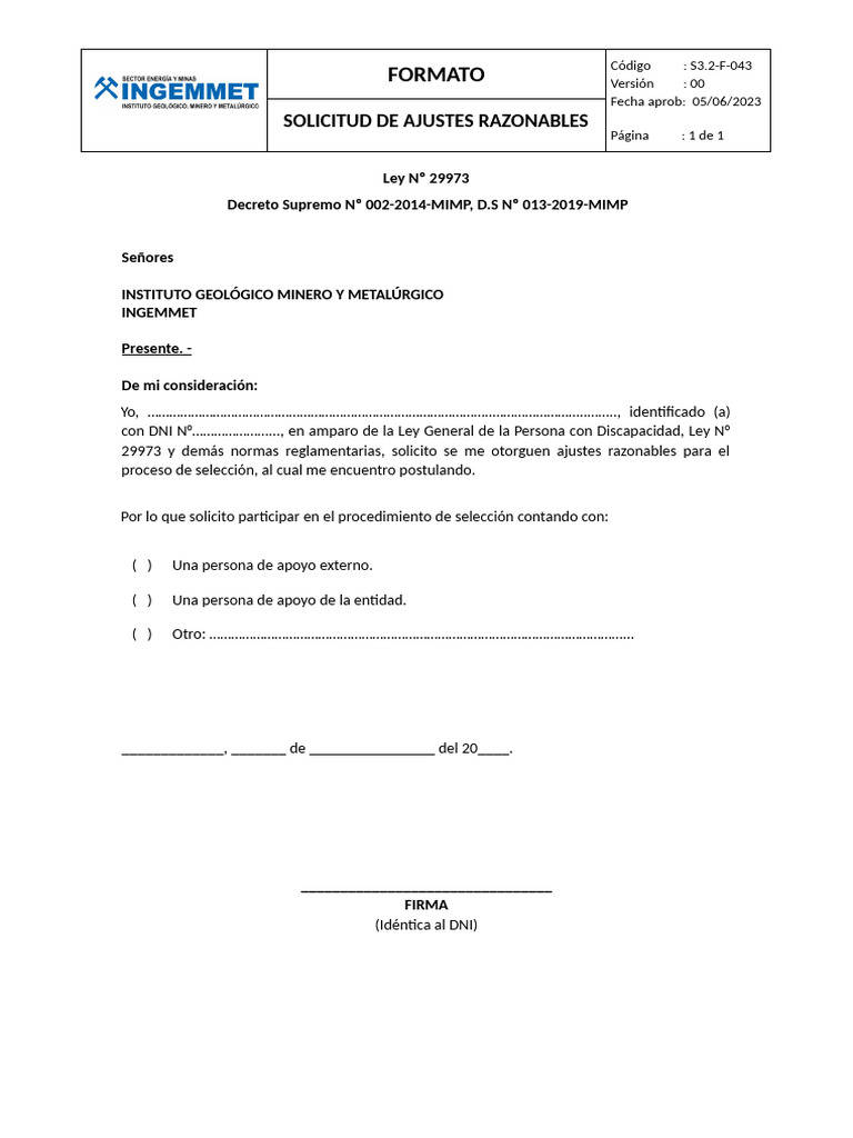 Formato Ajustes Razonables S3-2-F-043 | PDF
