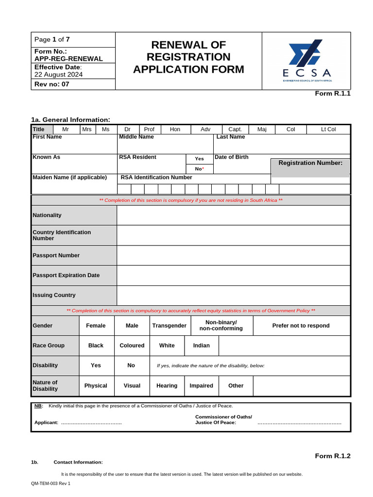 ECSA Registration Renewal Application Form | PDF