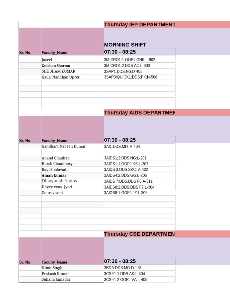 Thursday IEP and Department Schedule | PDF
