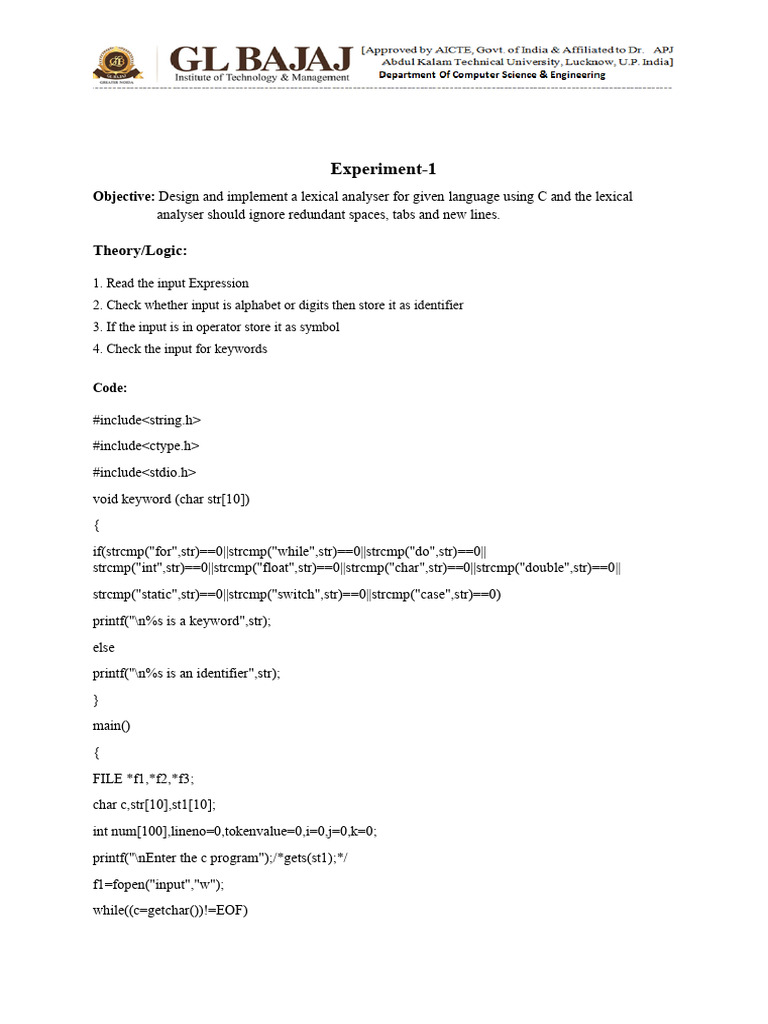 Lexical Analyzer Implementation in C | PDF | Parsing | Regular Expression