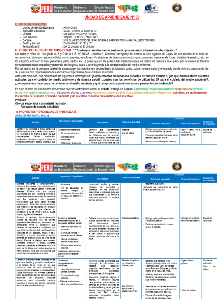 Unidad de Aprendizaje #03 | PDF | Residuos | Evaluación