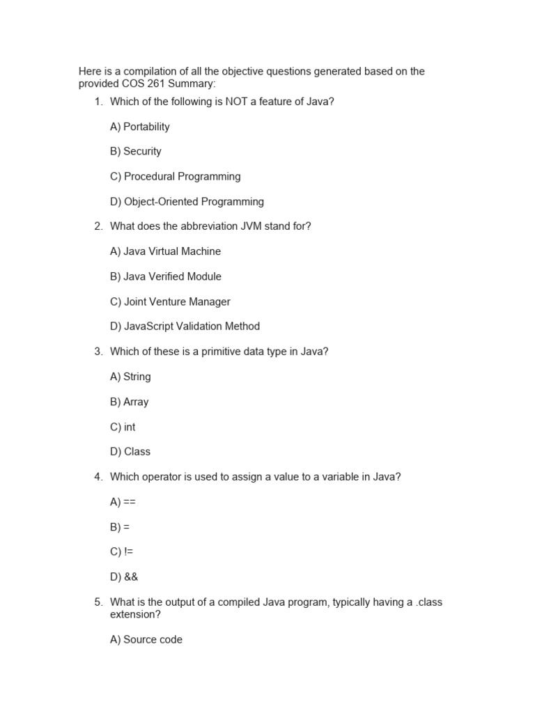 Java Programming Objective Questions | PDF | Java (Programming Language ...