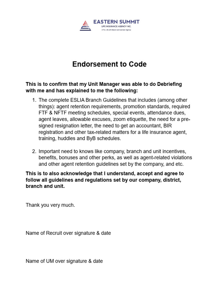 Endorsement To Code | PDF
