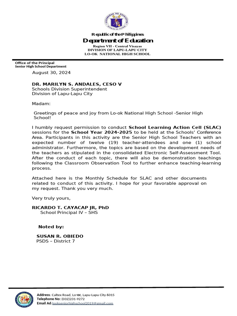 SLAC Proposal for Lo-ok National High School | PDF | Teachers | Learning