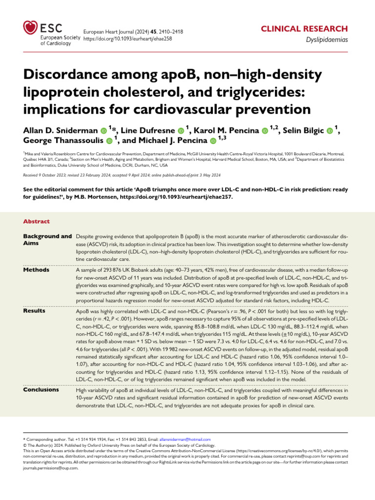 ApoB vs LDL-C: Cardiovascular Risk Insights | PDF | Low Density ...