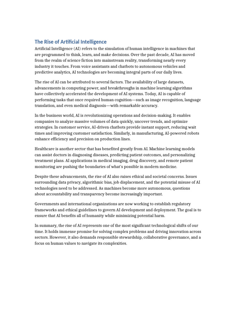 The Rise of Artificial Intelligence 500words | PDF | Artificial ...