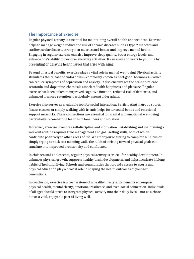 Importance of Physical Exercise | PDF