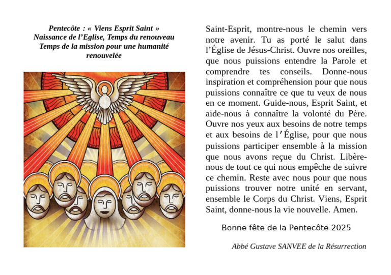 Fête de la Pentecôte 2025 : Viens Esprit Saint | PDF