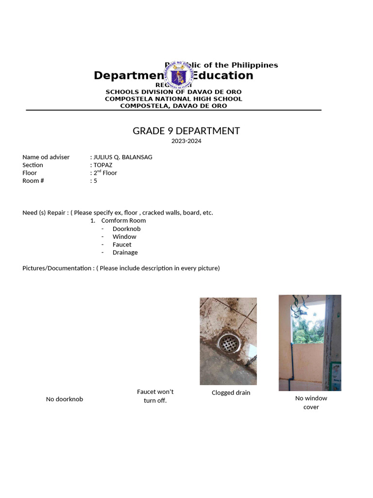 Grade 9 Classroom Repair Needs | PDF