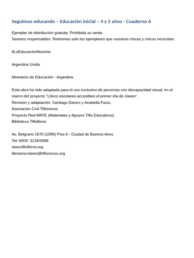 Cuaderno 6: Educación Inicial 4-5 años | PDF | Educación de la primera ...