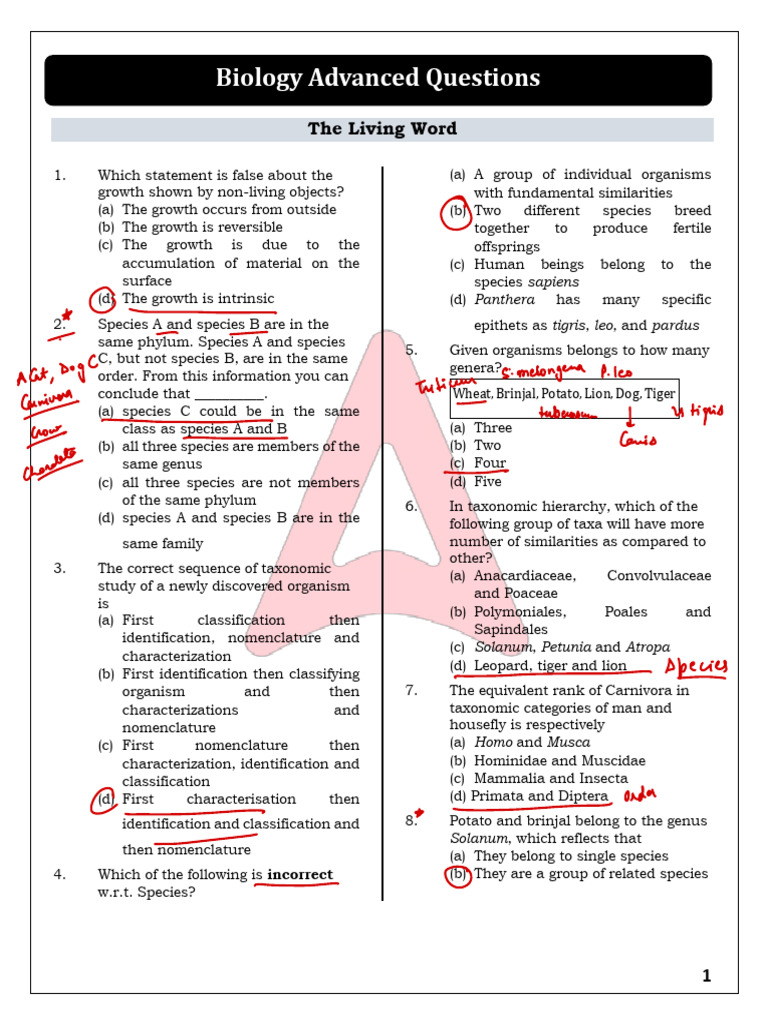 Biology Advanced Question The Living Word (1) 2 | PDF | Species ...